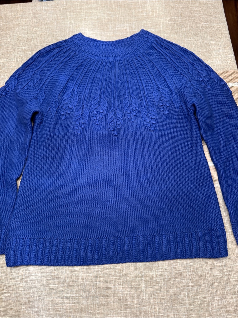 Talbots Royal Blue Cable Yoke Crewneck Sweater